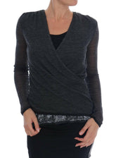 Ermanno Scervino Gray Wool Lace Top Long Sleeved T-shirt -   -  Ermanno Scervino.
